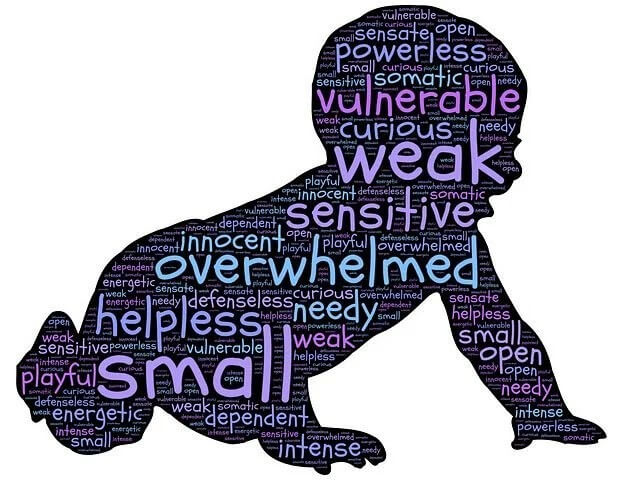 An illustration of a baby having many insecurities and problems