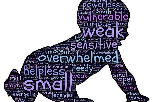 An illustration of a baby having many insecurities
