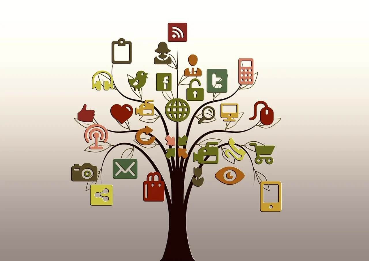 An illustration of a tree comprising of social media platforms as leaves