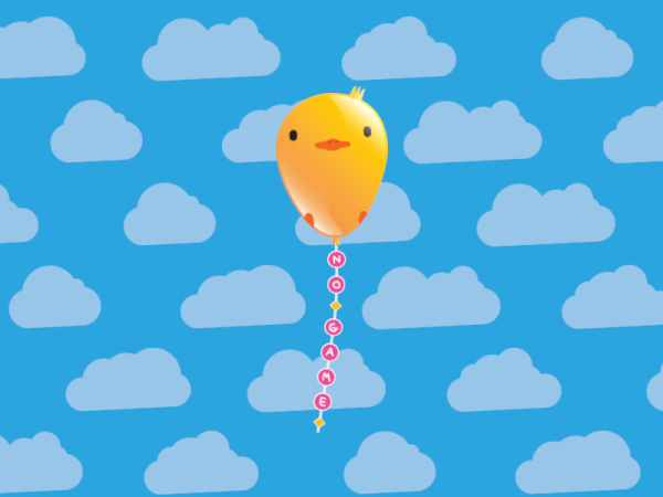 Love2D screen with blue clouds in the background and yellow balloon