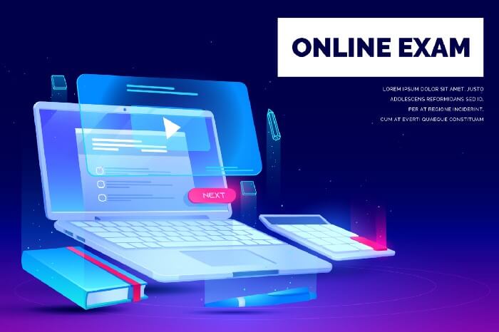 A hologram of a book, laptop and a calculator